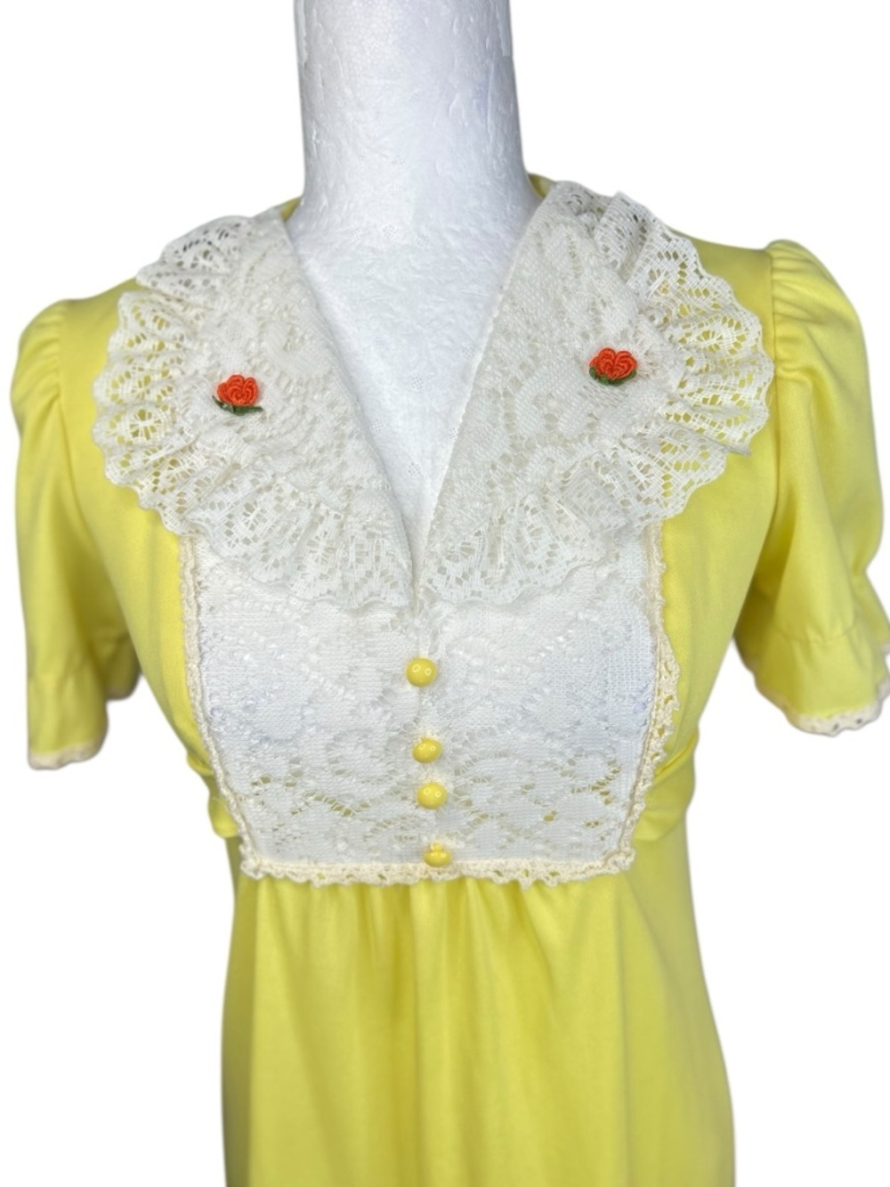 Vintage Cottagecore Maxi Dress 7 60's Hippie Flower Child Lace Puff Sleeve - Picture 5 of 16